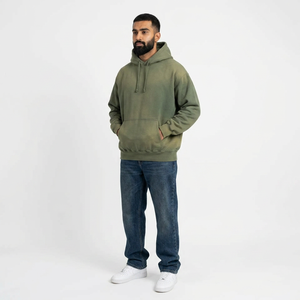 Heavyweight 14 Oz 100% Cotton French Terry Gradient Hoodies With <b>Strings</b> Green Color Embroidery Acid Washed Oversized Hoodies - Product Image 1
