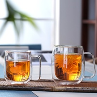 Tasse à thé en verre à double paroi avec poignée, tasse à café transparente résistante à la chaleur, vente en gros d'usine