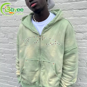 Hoodie Nhà Sản Xuất Heavyweight 100% Bông Tùy Chỉnh Thạch Cổ Điển Mặt Trời Faded Axit Rửa Đau Khổ Zip up Áo Unisex - Product Image 3
