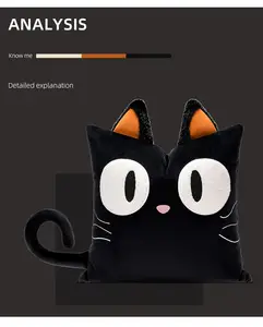 AIBUZHIJIA Decorative Applique Embroidered Lovely Cat Cushion Covers Black Lazy Cat Square Pillowcases For Kids