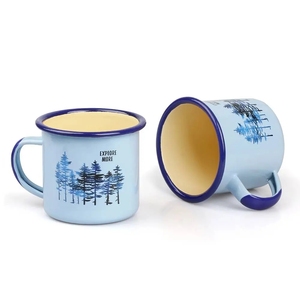 Mini taza de metal esmaltada con logotipo para promoción, taza de acero inoxidable de 12oz, 14oz, 16oz, verde, blanco, azul, para acampar y café, personalizada - Product Image 2