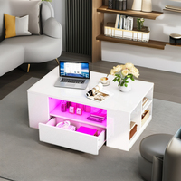 Table basse Joysource en bois avec panneau LED, rangement, étagère ouverte moderne, double tiroirs coulissants, meubles de salon