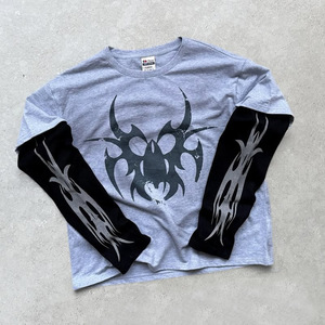 T-Shirt Gotica di <span class=keywords><strong>Alta</strong></span> Qualità per Uomo, Manica Lunga a Doppio Strato, Personalizzata, Vintage, Effetto Invecchiato, Lavata, Nera - Product Image 3