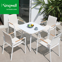 Chaise longue moderne de luxe étanche en aluminium et métal accoudoir confortable empilable pour restaurant extérieur patio villa parc