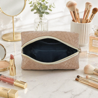 Pochette cosmétique en PU tissé, petite trousse de maquillage avec poche intérieure zippée, trousse de toilette, étui de rangement de voyage pour femmes et hommes