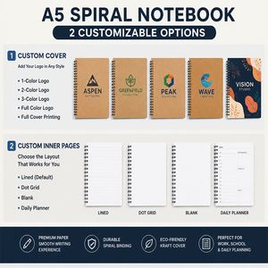 Custom Brand Business Promotion Gift Binding High Quality <b>Diary</b> Paper Hardcover <b>A5</b> Spiral Notebook - Product Image 3