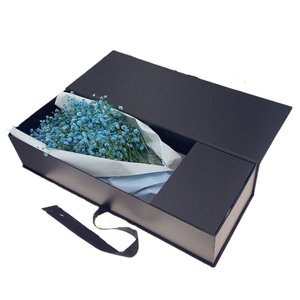 Elegant Black Ribbon Embossed Recycled Materials UV Coated Matt Lamination Rigid Book Shaped <strong>Flower</strong> <strong>Box</strong> Premium Paper Insert - Product Image 1