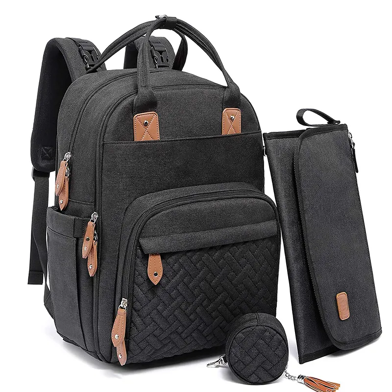 Multifunctional Custom Diaper Bag Backpack with Portable Changing Pad Pacifier Case and Stroller Strap Large Unisex Baby Bags