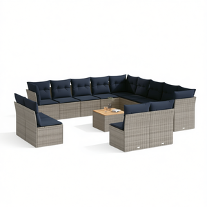 ชุดสวนกลางแจ้ง โซฟาหวายโพลีสีเทา 14 ชิ้น พร้อมเบาะรองนั่ง ดีไซน์ร่วมสมัยสำหรับใช้ในลานบ้านและสนามหลังบ้าน - Product Image 1