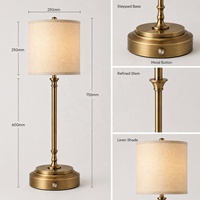 Lampe de table sans fil rechargeable à LED E14, design simple, abat-jour cylindrique en tissu, base étagée pour projets hôteliers