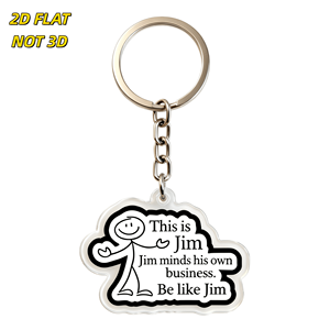 Porte-clés en acrylique Be Like Jim Stick Figure, personnage souriant avec la citation « Mind His Own Business », pendentif découpé transparent - Product Image 1