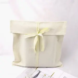 OEM Export Natural Canvas Envelope Dust Shopping Clothes Bag Promotion Envelope Cotton Gift Pouch With Ribbon