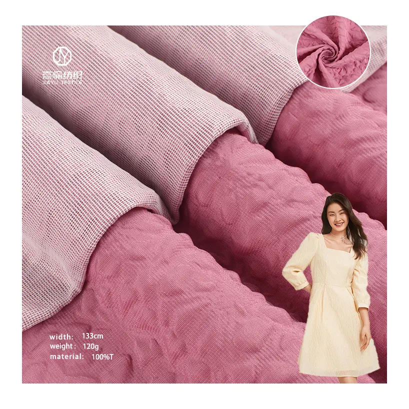 Neue Frauen Einzigartige Mode Kleidung Kleid Home Textil Material Polyester Blase 3D Acht Blatt Blume geprägt Jacquard Stoff