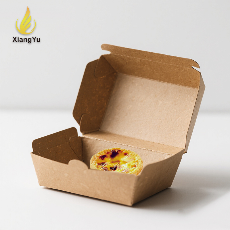 FDA Certified Kraft Paper Egg Tart Boxes Foldable Disposable Containers Multi-Size for Egg Tart Pastry Bakery Takeaway Packaging
