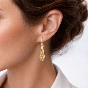 Pendientes Colgantes de Lágrima con Filigrana Dorada Estética, Novedad, Pendientes Finos Vintage para Mujer, Venta al por Mayor a Granel - Product Image 2
