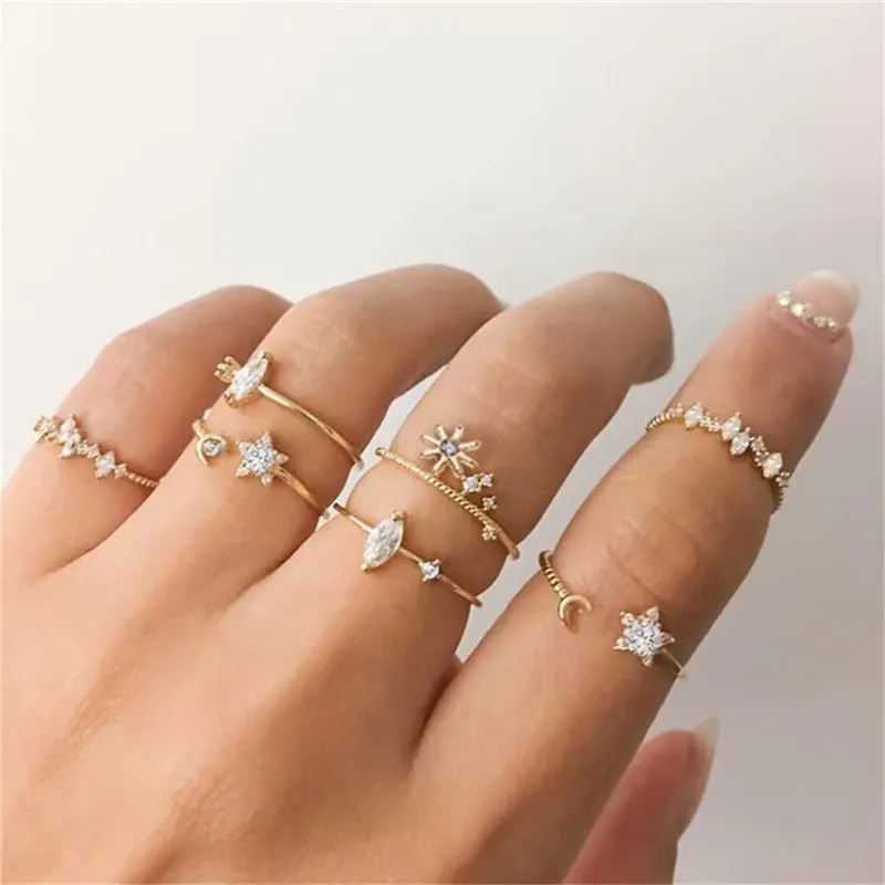 Fashion gold natural crystal rings set for women Wholesale NJ2106249