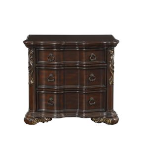 DB Royal Bedroom Modern Cherry Finish Mesita de noche de 3 cajones con tiradores de anillo Muebles tradicionales de madera para el hogar para sala de estar - Product Image 2