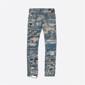 AeeDenim <strong>Custom</strong> <strong>Label</strong> High-end Manufacturer Allover Throughout Stitching Laser Distressed Fashion Punk <strong>Jeans</strong> - Product Image 2