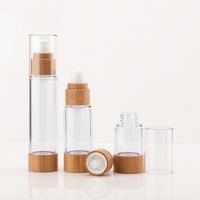 Botol Pompa Airless Bambu Kosong Grosir 15ml 30ml 50ml Kemasan Kosmetik Lotion Plastik Bening