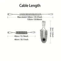 Câble USB Type C à ressort rétractable à chargement rapide 66W 5A Câble USB Type C à chargement rapide à ressort rétractable 66W 5A pour imprimante