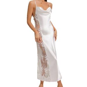Женское Элегантное Атласное длинное платье без рукавов с цветочным кружевом без спинки элегантное атласное длинное платье без рукавов для женщин - Product Image 5