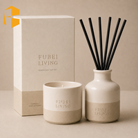 FUBEI LIVING Coffret Cadeau Luxe en Céramique Bicolore Crème et Grès Mat pour Décoration d'Intérieur, avec Pot à Bougie en Céramique et Diffuseur à Bâtonnets