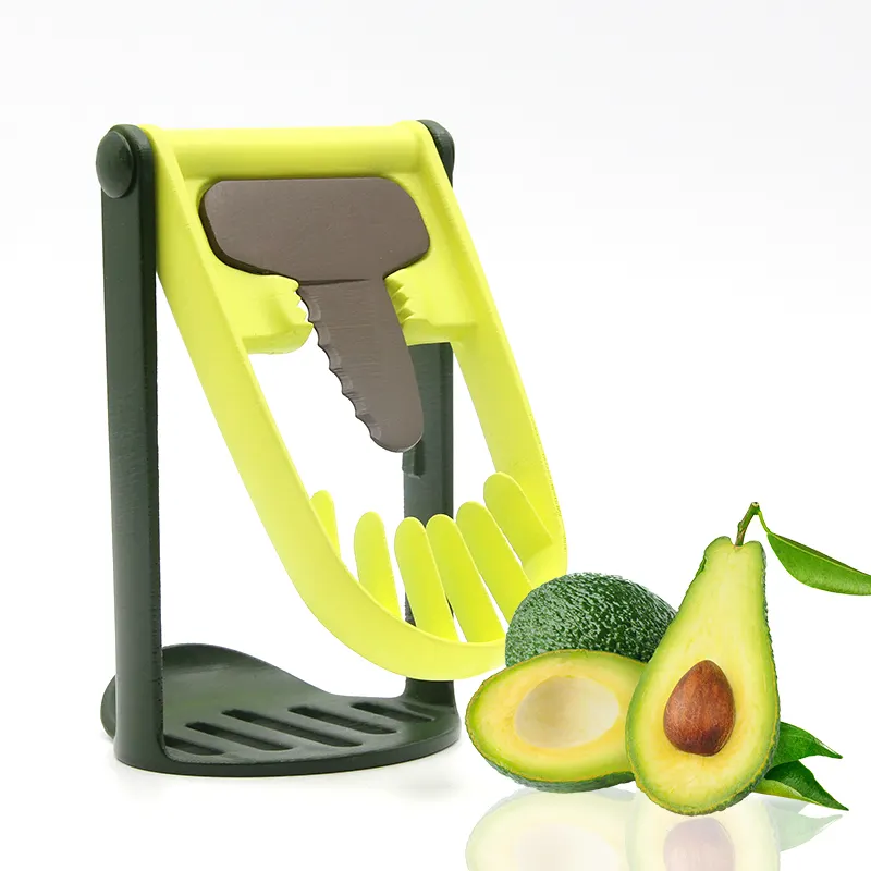 Amazon vendita calda avocado affettatrice 3 in 1 verde multiuso plastica avocado coltello strumento frutta e verdura strumento avocado