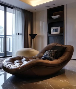 Sillón Reclinable Individual de Cuero Estilo Retro Moderno, Sofá Chaise Longue para Dormitorio, Silla de Lectura para Sala de Estar y Comedor - Product Image 5