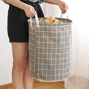 Cesto Pieghevole in Tessuto per <span class=keywords><strong>Biancheria</strong></span> <span class=keywords><strong>Sporca</strong></span>, Contenitore Portaoggetti in Cotone e Lino, Cesto per Vestiti e Giocattoli, Organizzatore a Griglia - Product Image 2