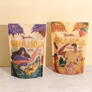 custom printed zipper top granola packaging pouch stand up resealable kraft paper bag with window