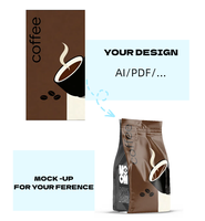 Sachet de café OEM 250g 500g 1kg, qualité alimentaire, pour bonbons et biscuits, emballage personnalisé à fond plat avec fermeture éclair et valve pour grains de café