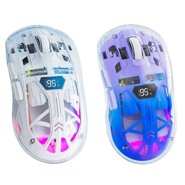Free Wolf A2 Dual Mode Wireless Mouse RGB Luminous 2.4G Wireless BT Transparent Computer Gaming Mouse