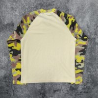 T-shirts à manches raglan imprimés camouflage, effet délavé, en maille gaufrée, coupe ample et oversize, personnalisés, à manches longues pour hommes