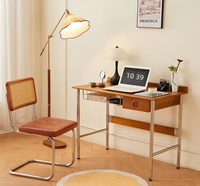 Bureau d'étude de style nordique moderne du milieu du siècle avec tiroirs - Poste de travail informatique en bois massif pour usage domestique ou professionnel