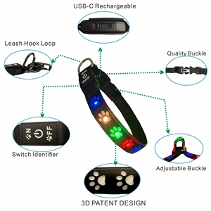 Collar Luminoso LED Recargable por USB para Mascotas, Iluminación Individual, Patrón Sólido, Cintas de Alta Visibilidad, Ajustable, Brillo LED, Seguridad Nocturna - Product Image 4