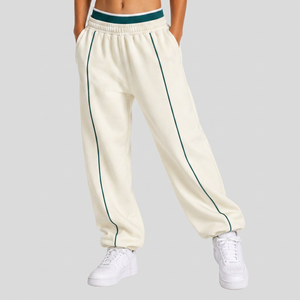 Pantalon de jogging décontracté surdimensionné pour garçon, blanc nacré avec lignes contrastées, respirant, en molleton premium, coupe large - Product Image 1