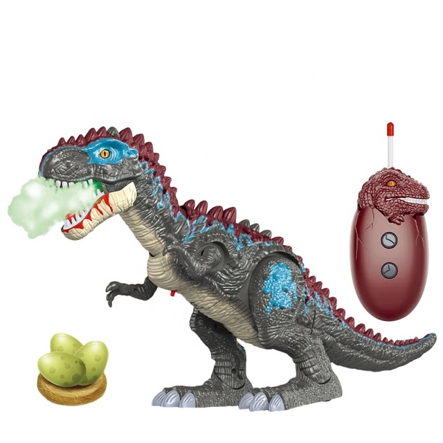 Remote-Controlled Tyrannosaurus Rex Toy for Kids Electric Egg-Laying Dinosaur with Sound & Light Effects Made of Plastic