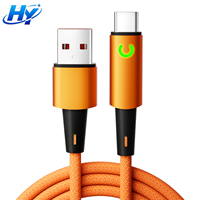 Câble USB Type C en nylon tressé avec gaine en PVC, indicateur LED, alimentation automatique intelligente, charge rapide, protection contre les surcharges pour iOS Android