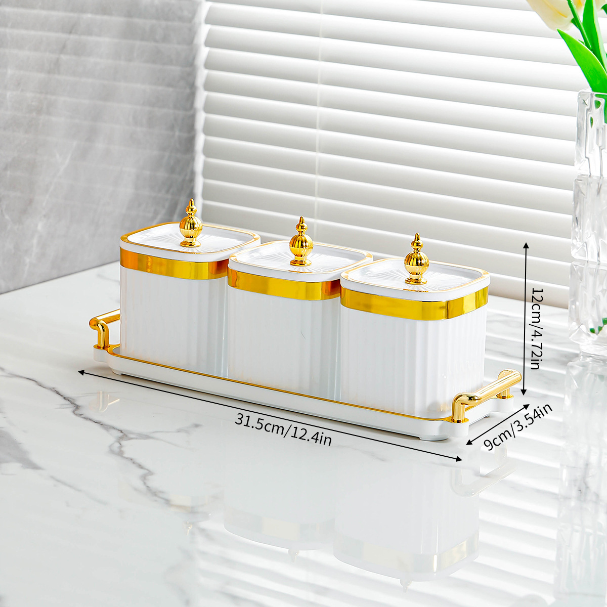 Blanc tour perle carré coin pot 3 grille plateau 1 set