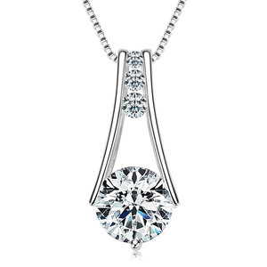 Bijoux fins délicat coupe ronde 1ct 2ct 3ct Moissanite S925 collier pendentif trapèze en argent Sterling pour les femmes - Product Image 1
