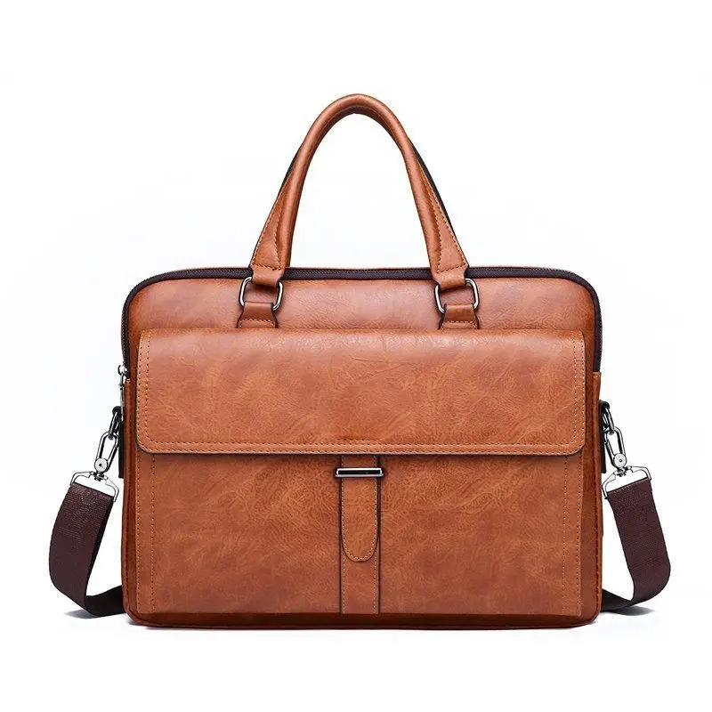 custom wholesale New logo large-capacity single shoulder PU leather briefcase men messenger bags business laptop bag