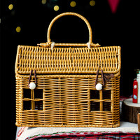 Panier-cadeau en bambou tissé en forme de maison personnalisé pour l'emballage de cadeaux alimentaires, bonbons de Noël, boîte en bambou recyclable, logo personnalisé, fait main