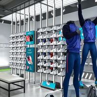 Étagères d'affichage pour magasin de chaussures, éclairées par LED, pour magasin de vêtements pour hommes, armoire d'affichage autoportante, étagères éclairées par LED, cintres métalliques