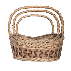 Venta al por mayor de mimbre de sauce cestas de regalo con asas cesta de picnic conjunto de cestas de regalo a granel