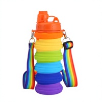 Gourde pliable en silicone 500 ml sans BPA, couleurs arc-en-ciel personnalisables, avec couvercle fileté, compatible lave-vaisselle, pour enfants et camping