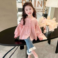 Costume pour filles de 3 à 8 ans, design tendance et mignon, chemise rose et pantalon en jean, ensemble deux pièces
