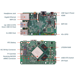 ROCK 4A RK3399 Hexa Core SBC 4K HDM Gigabit Ethernet PCIe 2.1 Computadora de Placa Única Integrada Radxa - Product Image 2