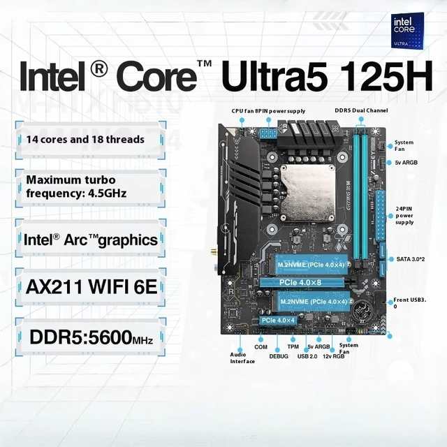 New ERYING MODT Ultra 185 for 16-core 64-bit Desktop Metal CPU with DDR5 5600MHz PCIe4.0x4 M.2*2 WiFi6E for LGA 1150 Socket