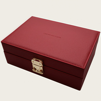 Boîte à bijoux de luxe en cuir PU à deux couches avec logo personnalisé, fermeture à clé, présentoir à bijoux