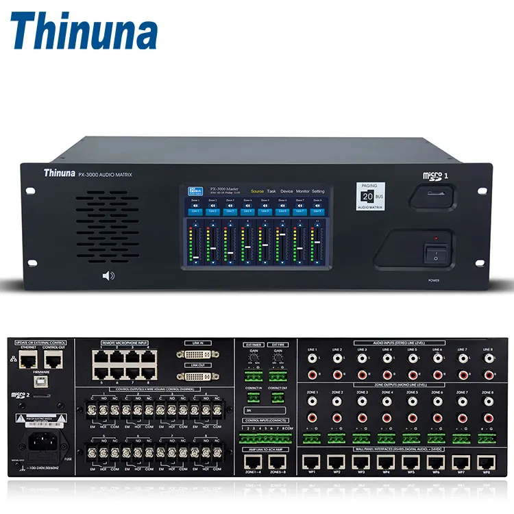Thinuna PX-3000 FM-тюнер усилитель с 20 шинными типами матрица Широковещательная система 8x8 Голосовая сигнализация эвакуация звукового хоста аудио матричный усилитель